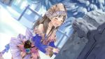  1girl absurdres atelier_(series) atelier_rorona atelier_totori brown_hair closed_eyes collarbone crying hair_ornament highres indoors kishida_mel long_hair open_mouth snow solo tears tombstone totooria_helmold tree 