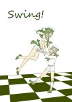  1boy 1girl checkered checkered_floor closed_eyes dancing english female_saniwa_(touken_ranbu) garters green_eyes green_hair hat hotarumaru kneehighs sailor sailor_hat saniwa_(touken_ranbu) shorts silver_hair smile sock_garters touken_ranbu tsugumi_(uzurabird) 