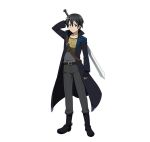  1boy belt black_eyes black_hair highres holding holding_sword holding_weapon kirito looking_at_viewer official_art short_hair simple_background smile solo sword sword_art_online sword_art_online:_code_register weapon white_background 