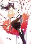  1girl black_hair blake_belladonna bow hair_bow long_hair navel petals ribbon ricemo rwby smile solo yellow_eyes 