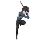  1boy belt black_eyes black_hair breastplate highres holding holding_sword holding_weapon kirito long_hair male_focus official_art open_mouth short_hair simple_background solo sword sword_art_online sword_art_online:_code_register weapon white_background 