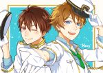  2boys ;) ensemble_stars! highres male_focus military military_uniform morisawa_chiaki multiple_boys naval_uniform one_eye_closed pajero pointing smile takamine_midori uniform 