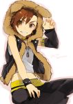  1boy animal_hood bracelet brown_eyes brown_hair character_name collar detached_sleeves dog_tags fur_trim hita_(hitapita) hood idolmaster idolmaster_side-m jewelry looking_at_viewer male_focus smile solo spiked_bracelet spikes tachibana_shirou tank_top 