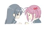  2girls ahoge bangs cink-knic crying crying_with_eyes_open hair_bobbles hair_ornament kantai_collection long_hair multiple_girls open_mouth pink_hair purple_hair sazanami_(kantai_collection) school_uniform serafuku sweatdrop tears twintails ushio_(kantai_collection) wavy_mouth 