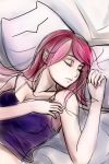  1girl absurdres blazblue breasts cleavage closed_eyes early_type highres lying on_back pillow redhead sleeping solo spaghetti_strap strap_slip tsubaki_yayoi 