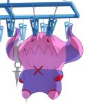  clothes_dryer demon_horns earrings horns idolmaster idolmaster_side-m isozaki_(tuner) jewelry no_humans red_eyes satan_(idolmaster) simple_background solo stuffed_toy wet white_background 