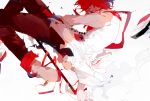  1boy asymmetrical_clothes bandaged_hands boots cane from_side fukase hat point_(vocaloid) red_sclera redhead scar top_hat vocaloid 