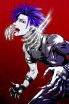  blood blue_hair claws fangs gloves kaito male open_mouth red_eyes short_hair skeleton solo vampire vocaloid 