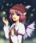  hat ifuji_sakura musical_note mystia_lorelei pink_hair purple_eyes short_hair singing solo touhou violet_eyes wings 