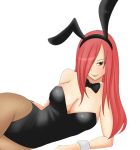   animal_ears rabbit_ears bunnysuit erza_scarlet fairy_tail hair_over_one_eye happy long_hair pantyhose redhead render transparent transparent_png  
