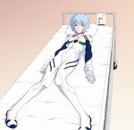  background bad_id bed blue_hair from_above hospital hospital_bed neon_genesis_evangelion plugsuit rebuild_of_evangelion red_eyes short_hair solo tamura 