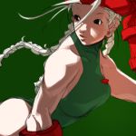  1girl bare_shoulders beret black_eyes blonde_hair braid breasts cammy_white capcom falcoon hat leotard long_hair muscle solo street_fighter twin_braids 