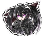  black_hair black_rock_shooter chain chains checkered fright_(artist) gauntlets glowing glowing_eyes insane_black_rock_shooter long_hair pale_skin purple_eyes twintails violet_eyes 