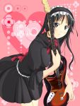  1girl akiyama_mio bass_guitar black_eyes black_hair dress eviryun fuwafuwa_time gothic_lolita guitar instrument k-on! lolita_fashion long_hair solo 