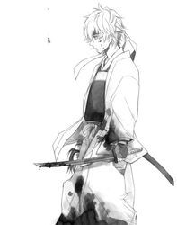  blood gintama headband monochrome sakata_gintoki short_sword sword weapon 
