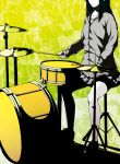  drum drum_set drumsticks instrument kabayaki_unagi long_hair original sitting skirt sweater 