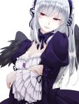  1girl breasts bust chito04 choker cleavage crossed_arms hairband lolita_fashion long_hair puffy_sleeves red_eyes rozen_maiden silver_hair smile solo suigintou wings 