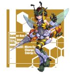  bee bee_girl blue_eyes brown_hair food honey honeycomb_background kenkou_cross kenkou_kurosu lance mecha_musume monster_girl original polearm weapon wings 