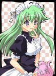  green_hair kobayakawa_chinu long_hair maid maid_cap maid_headdress rance_(series) sengoku_rance tongue 