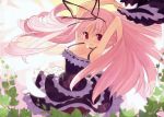  blush dress garden_(game) highres himemiya_ruri leaf leaves long_hair pantyhose pink_hair red_eyes sumaki_shungo 