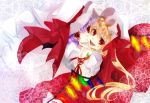  bad_id blonde_hair dress fang flandre_scarlet hand_holding hat holding_hands multiple_girls purple_hair red_eyes remilia_scarlet ribbon shimakoma siblings sisters smile touhou 
