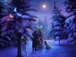  butterfly child dog hood moon night sae_(artist) sae_(revirth) snow sword tree weapon 