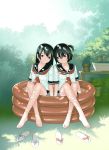  binbou_shimai_monogatari black_eyes black_hair feet legs_crossed nettai_shoujo school_uniform serafuku siblings sisters wading_pool yamada_asu yamada_kyou yoshitomi_akihito 