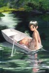  black_hair lake rowboat satou_toshiyuki short_hair water 