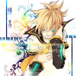  bad_id blonde_hair blue_eyes headphones headset highres kagamine_len male musical_note necktie saiyki short_hair solo vocaloid 