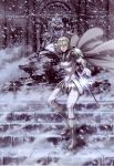  absurdres armor blonde_hair cape claymore claymore_(sword) grey_eyes highres jean pantyhose scan silver_eyes snow solo sword weapon 