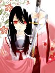  japanese_clothes katana kimono long_hair mouth_hold original red_eyes school_uniform serafuku sword ushi_(ushi_manji) weapon 