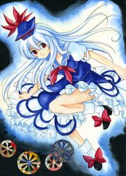  hat kamishirasawa_keine long_hair red_eyes solo toronto_(pixiv) touhou traditional_media 