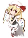  alternate_color bad_id blonde_hair blush child flandre_scarlet hat mary_janes mixer_(pixiv) red_eyes shoes side_ponytail solo striped striped_legwear striped_thighhighs thigh-highs thighhighs touhou wings zettai_ryouiki 