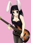  animal_ears bass_guitar black_hair blush bunny_ears bunnysuit cleavage highres hime_cut instrument k-on! kazu pantyhose rabbit_ears simple_background solo 