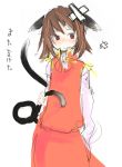  bandaid brown_eyes brown_hair cat_ears cat_tail chen earrings jewelry multiple_tails nasubi short_hair sketch tail torn_clothes touhou translated 