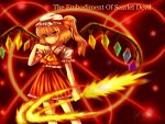  bonnet bow dress fire flandre_scarlet hakimo hakimo(artist) hat highres red_eyes ribbon short_hair side_ponytail skirt title_drop touhou wallpaper wings 