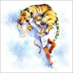  barefoot blonde_hair blue_eyes chry_(abbey_bc) chry_(pixiv20842) kagamine_len lying male short_hair smile tiger vocaloid 
