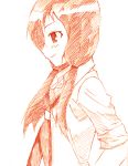  hairband isao_(bb) isao_(pixiv620061) monochrome necktie orange_(color) profile saki school_uniform side sketch smile takei_hisa traditional_media twintails 