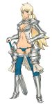  1girl aqua_eyes armor artist_request bikini_armor blonde_hair breasts character_request cleavage full_body gloves langrisser long_hair looking_at_viewer lowleg navel official_art panties solo sword thigh-highs underwear weapon 