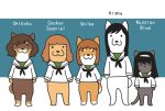  :3 akiyama_yukari animalization black_hair brown_hair cat closed_eyes dog english girls_und_panzer hairband isuzu_hana long_hair long_sleeves looking_at_viewer neckerchief nishizumi_miho onikobe_rin orange_hair reizei_mako school_uniform serafuku short_hair standing takebe_saori white_blouse 