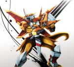  armor artificial_wings belt digimon dragon gem gold_armor green_eyes headwear helmet horn horned_headwear horned_helmet huge_weapon multiple_belts muscle no_humans redhead shin_guards shoulder_armor shoulder_spikes solo spikes sword tail takayuuki victorygreymon warrior weapon wings 