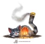  cat chimney closed_eyes commentary creature cryptid_creations fire fireplace full_body fur furnace grey_fur no_humans original simple_background sleeping smoke watermark web_address whiskers white_background 