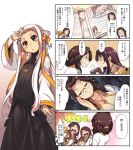  4koma blue_eyes bow braid breasts brown_hair character_request cleavage comic cross cross_necklace flat_chest french_braid glasses hair_bow hair_ribbon heterochromia jewelry large_breasts multiple_girls necklace ragnarok_online red_eyes ribbed_sweater ribbon semi-rimless_glasses short_hair sidelocks silver_hair sweater translation_request turtleneck under-rim_glasses wide_sleeves xration 