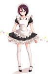  1girl :o arms_at_sides bad_id black_dress black_shoes bleach blush collarbone dress frilled_dress frills full_body kuchiki_rukia looking_at_viewer maid maid_headdress parted_lips pigeon-toed puffy_short_sleeves puffy_sleeves purple_hair shoes short_hair short_sleeves simple_background solo thigh-highs u0709 violet_eyes white_apron white_background white_legwear wing_collar zettai_ryouiki 