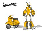  commentary copyright_name crossover flcl goncalo_lopes mecha motor_vehicle no_humans robot scooter transformers vehicle vespa yellow 