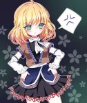  1girl anger_vein arm_warmers black_dress blush dress frown hands_on_hips mizuhashi_parsee pointy_ears pout rimei robe scarf short_dress solo spoken_anger_vein touhou 