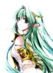  1girl armlet earrings green_eyes green_hair jewelry long_hair looking_at_viewer original pointy_ears solo yui_(karina-yui) 