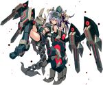  1girl baphogridr_girl blue_hair chain claws cosmic_break hair_ornament highres mecha_musume official_art pointy_ears red_eyes solo tail wings 