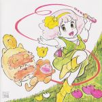  1girl 80s ashida_toyoo bird dog flower mahou_no_princess_minky_momo minky_momo mocha_(minky_momo) monkey official_art oldschool pipiru_(minky_momo) ribbon scan shindobukku_(minky_momo) traditional_media 