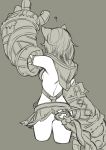  1girl ? animal_ears arm_up ass claws granblue_fantasy greyscale hood miniskirt monochrome no_panties robo8 sen_(granblue_fantasy) simple_background skirt solo 